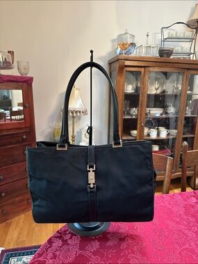 Gucci Jackie Black Canvas & Leather Large Wide Tote —FIXER